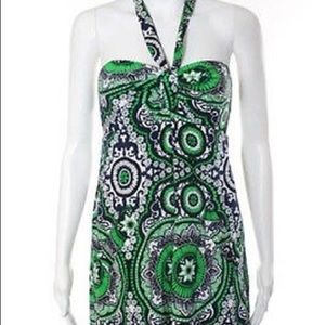 Shoshanna Green/Wht Silk Halter Dress w/Pockets.